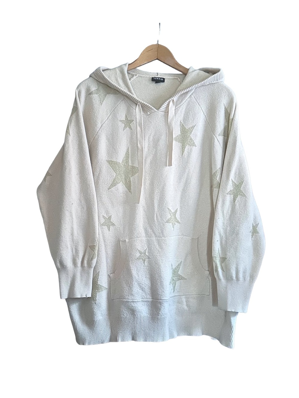 Torrid Star Sweater Hoodie Cream Metallic Gold Hooded Kangaroo Pocket 2 2X 18 20